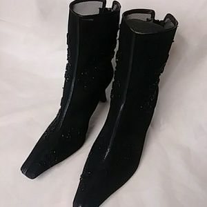 Enzo Angiolini Black Embellished Pointed Ankle Booties